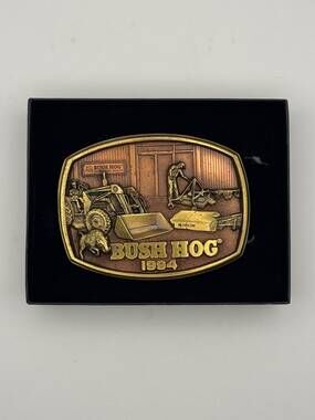 Bush Hog 1984 Belt Buckle Farm Equipment Scene Presentation Box Rectangular